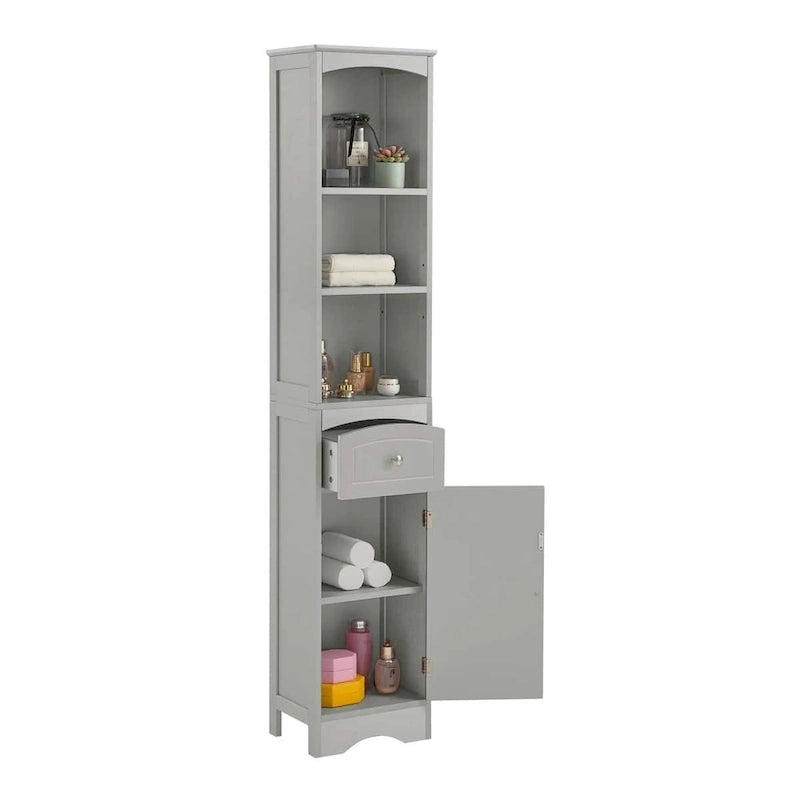 Meuble de salle de bain haut avec placard de rangement, tiroir et étagères