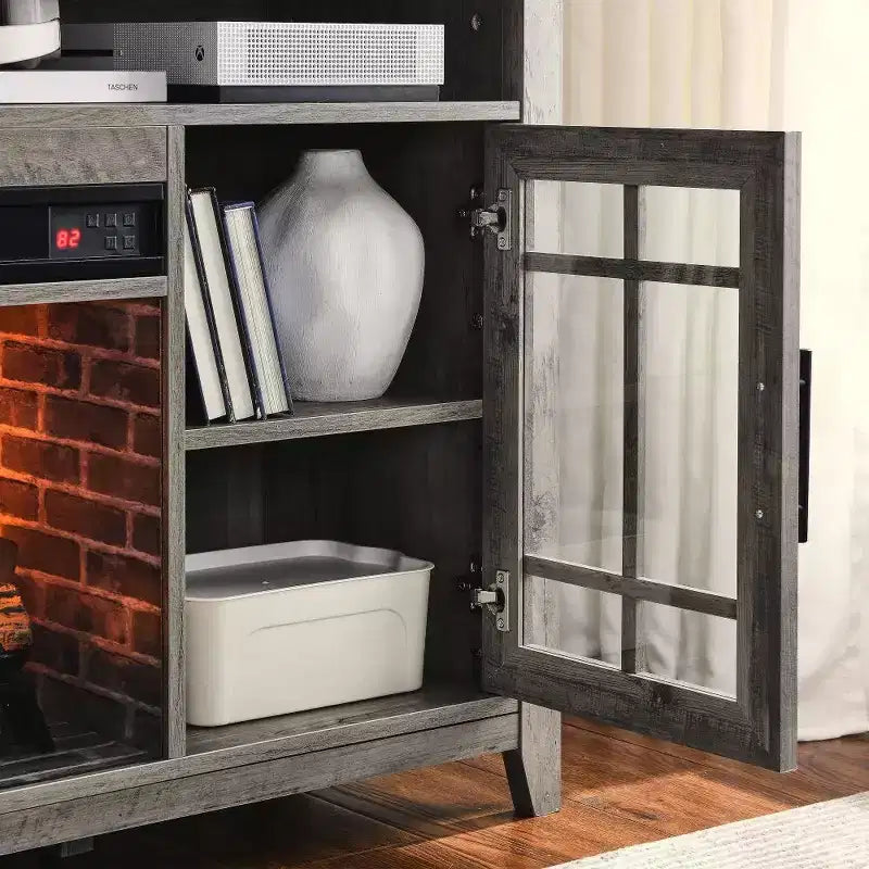 Meuble TV moderne de 55 pouces, console de divertissement avec cheminée encastrable, meuble de rangement pour salon