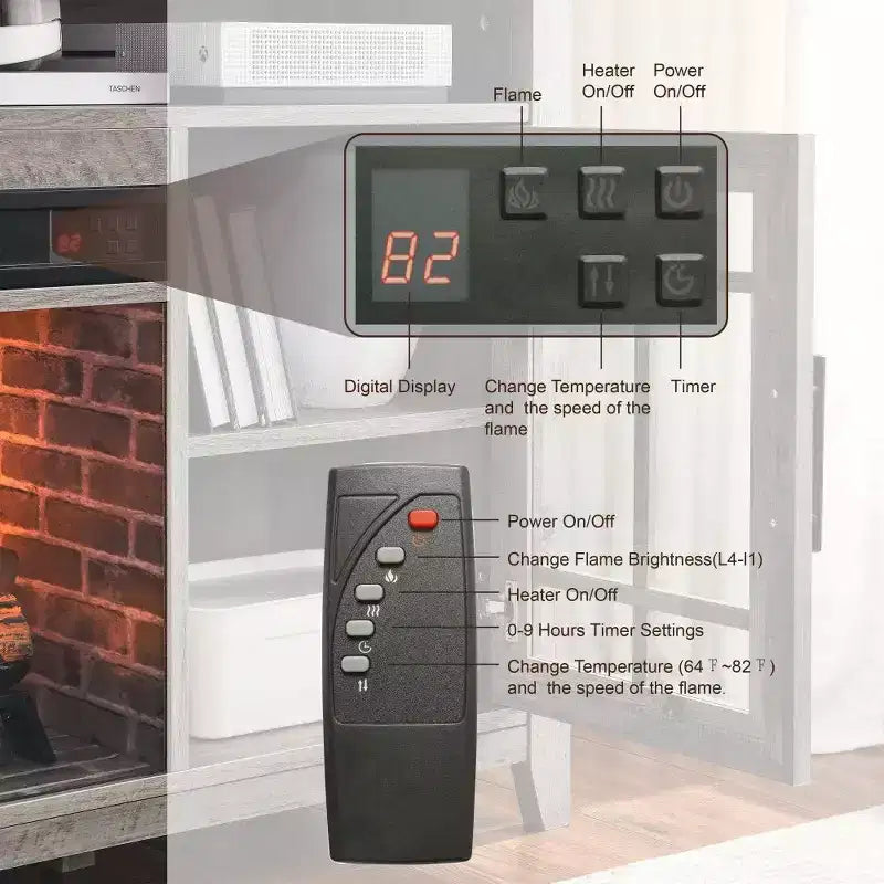 Meuble TV moderne de 55 pouces, console de divertissement avec cheminée encastrable, meuble de rangement pour salon