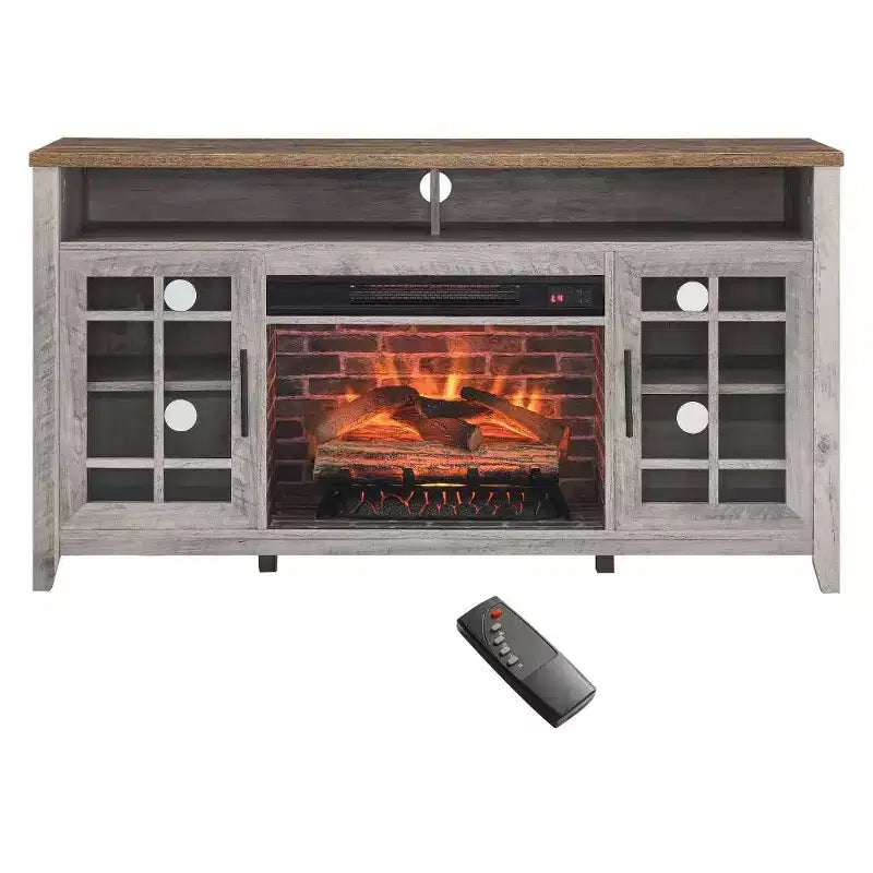 Meuble TV moderne de 55 pouces, console de divertissement avec cheminée encastrable, meuble de rangement pour salon