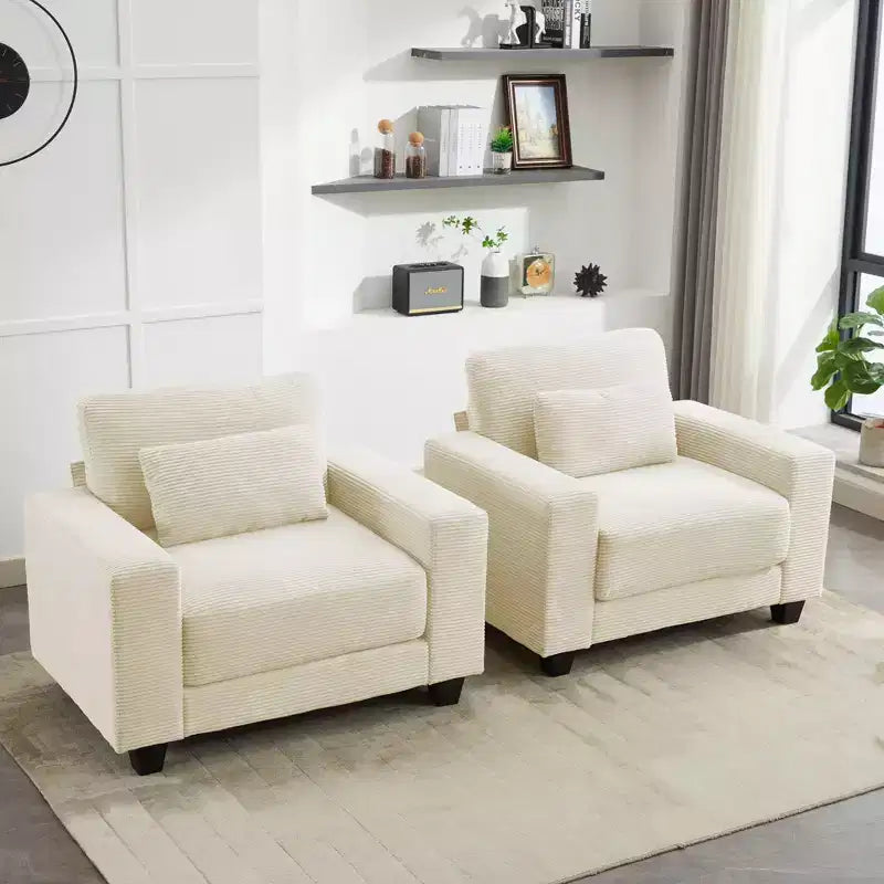 Hyleory 44.48'' Corduroy Accent Chair, Sofa Chair with Large Seat and Wide Armrests, Modern Armchair Reading Chairs for Bedroom Living Room(set of 2)