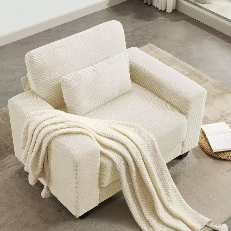 Hyleory Fauteuil d'appoint en velours côtelé de 113 cm, fauteuil canapé avec grand siège et accoudoirs larges, fauteuil de lecture moderne pour chambre et salon (lot de 2)