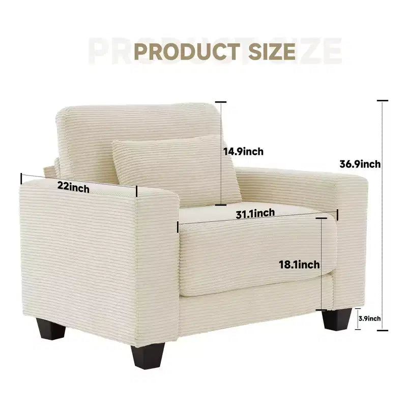 Hyleory Fauteuil d'appoint en velours côtelé de 113 cm, fauteuil canapé avec grand siège et accoudoirs larges, fauteuil de lecture moderne pour chambre et salon (lot de 2)