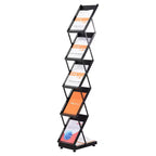 Unique Bargains 5 Layers Foldable Stand Catalog Literature Magazine Display Rack with Wheels 1 Pc