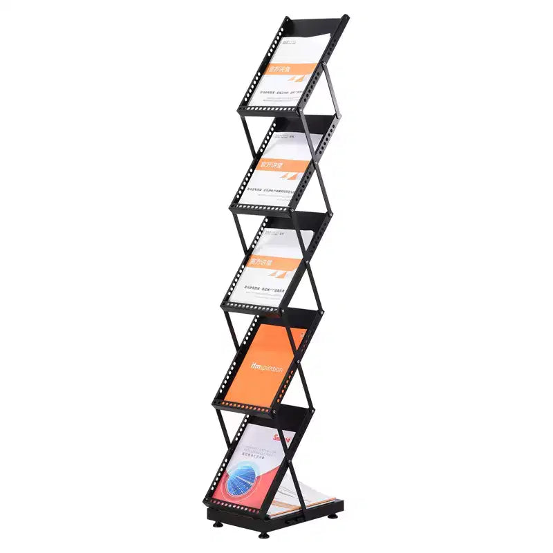 Unique Bargains 5 Layers Foldable Stand Catalog Literature Magazine Display Rack with Wheels 1 Pc