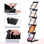 Présentoir pliable Unique Bargains à 5 niveaux pour catalogues et magazines avec roues, 1 pièce