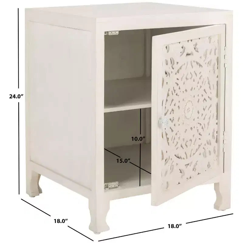 Table de Chevet Reimu 2 Étages 1 Porte - NST5306 - Blanc Délavé - Safavieh
