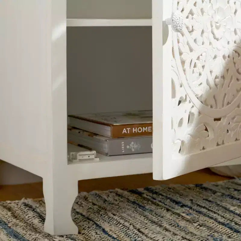 Table de Chevet Reimu 2 Étages 1 Porte - NST5306 - Blanc Délavé - Safavieh