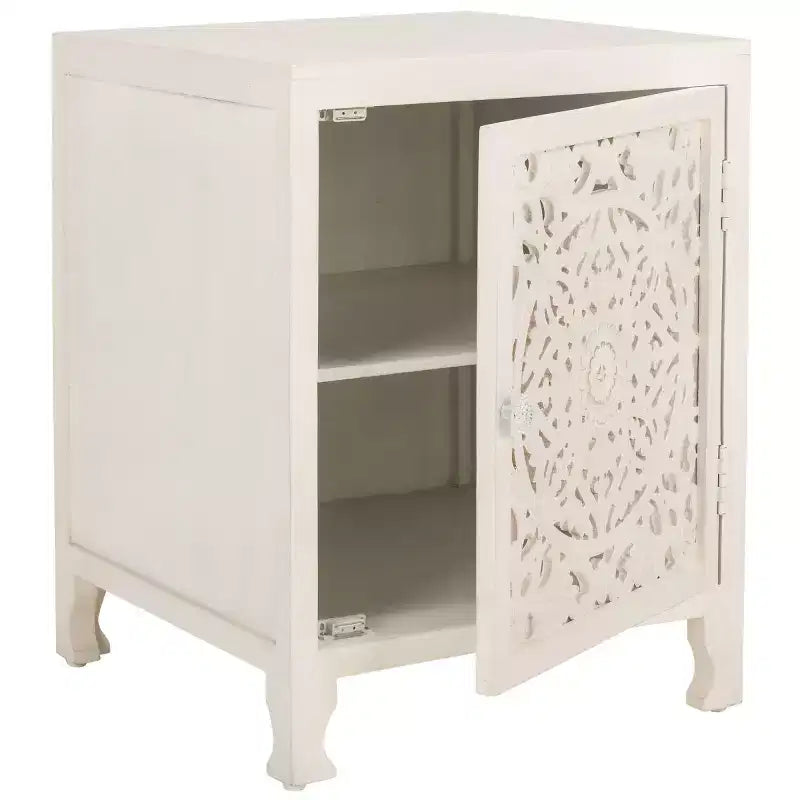 Table de Chevet Reimu 2 Étages 1 Porte - NST5306 - Blanc Délavé - Safavieh