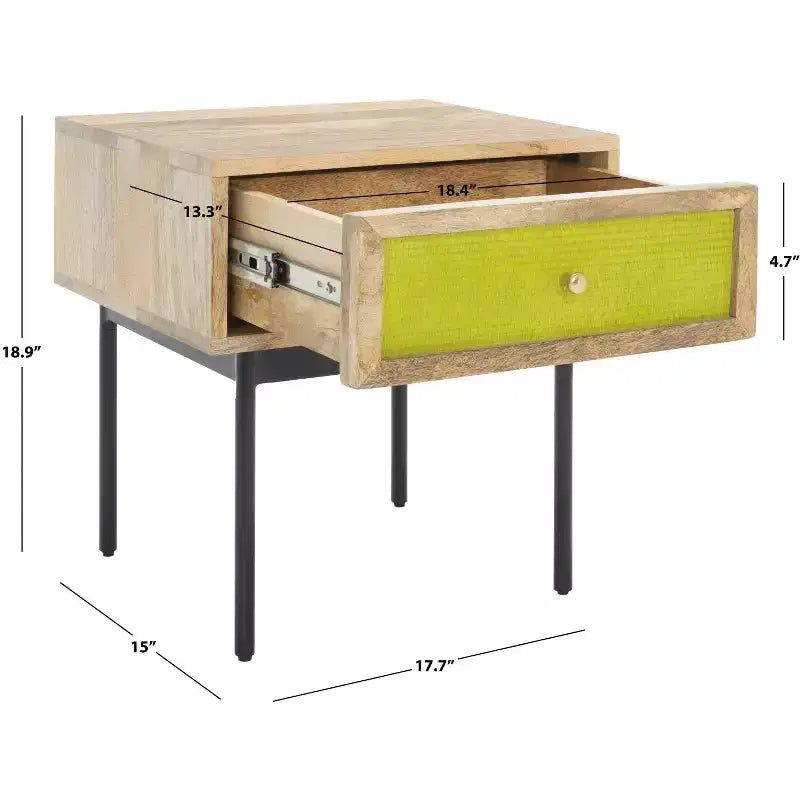 Table de chevet 1 tiroir Bahiti - NST9008 - Naturel/Noir - Safavieh
