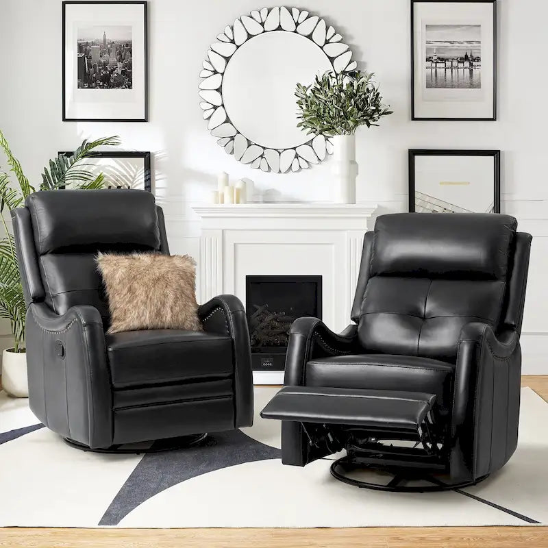Fauteuil inclinable, pivotant et à bascule en cuir véritable FrancoModern avec garnitures cloutées (Lot de 2) par HULALA HOME