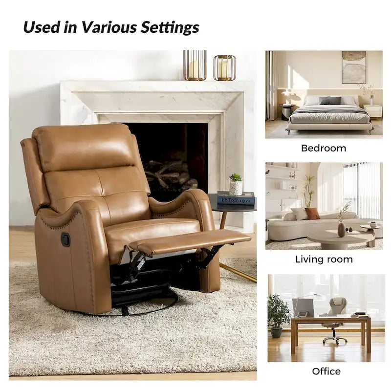 Fauteuil inclinable, pivotant et à bascule en cuir véritable FrancoModern avec garnitures cloutées (Lot de 2) par HULALA HOME