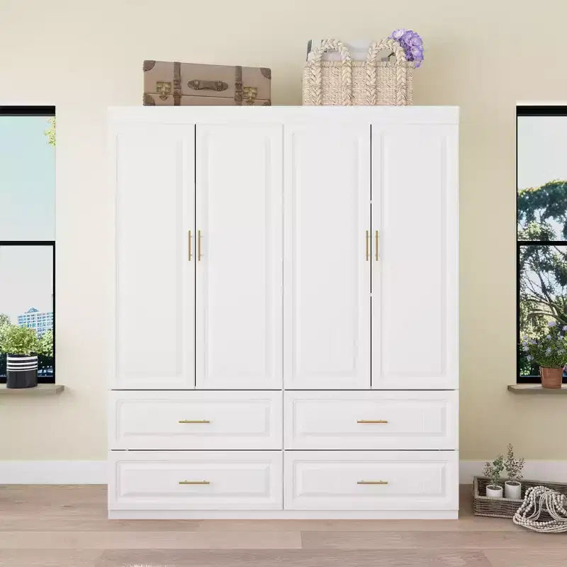 Famapy White Combo Armoire Modern Cloths Storage Cabinet