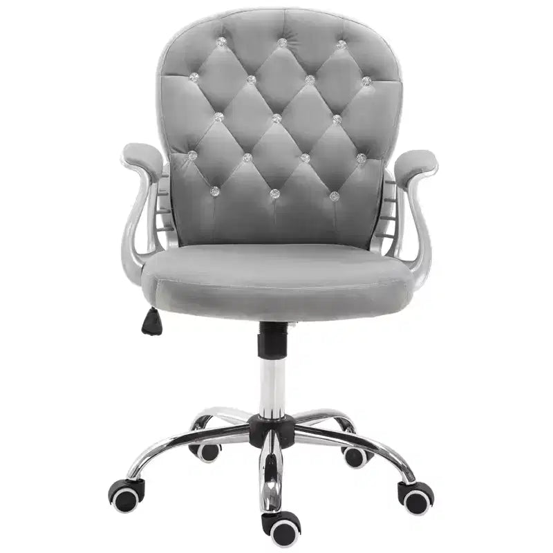 Chaise de bureau Vinsetto Vanity à dossier mi-haut, dossier capitonné, roues pivotantes, chaise de travail réglable en hauteur, confortable avec accoudoirs