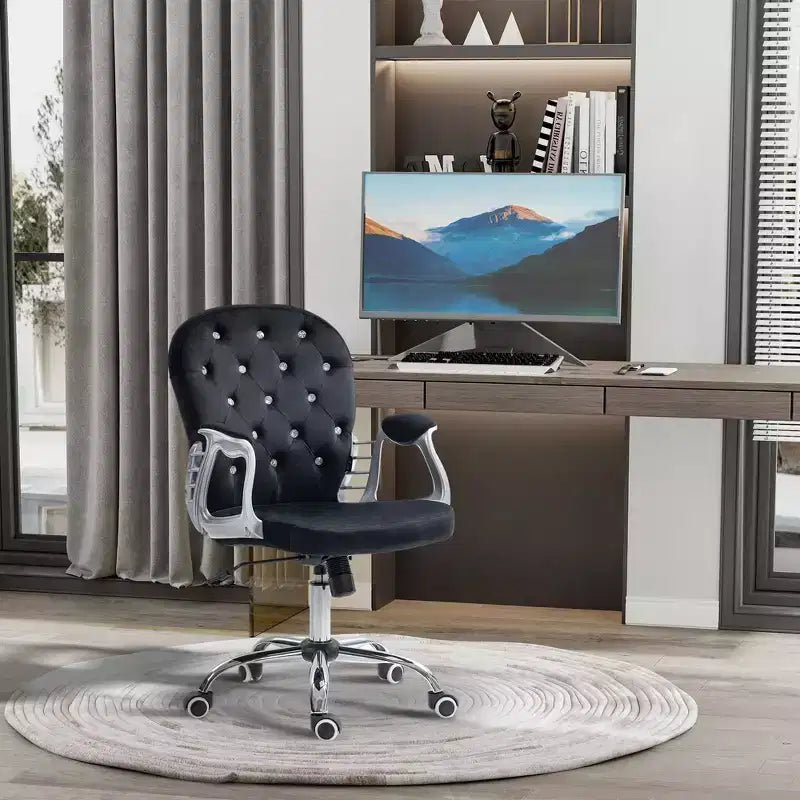 Chaise de bureau Vinsetto Vanity à dossier mi-haut, dossier capitonné, roues pivotantes, chaise de travail réglable en hauteur, confortable avec accoudoirs