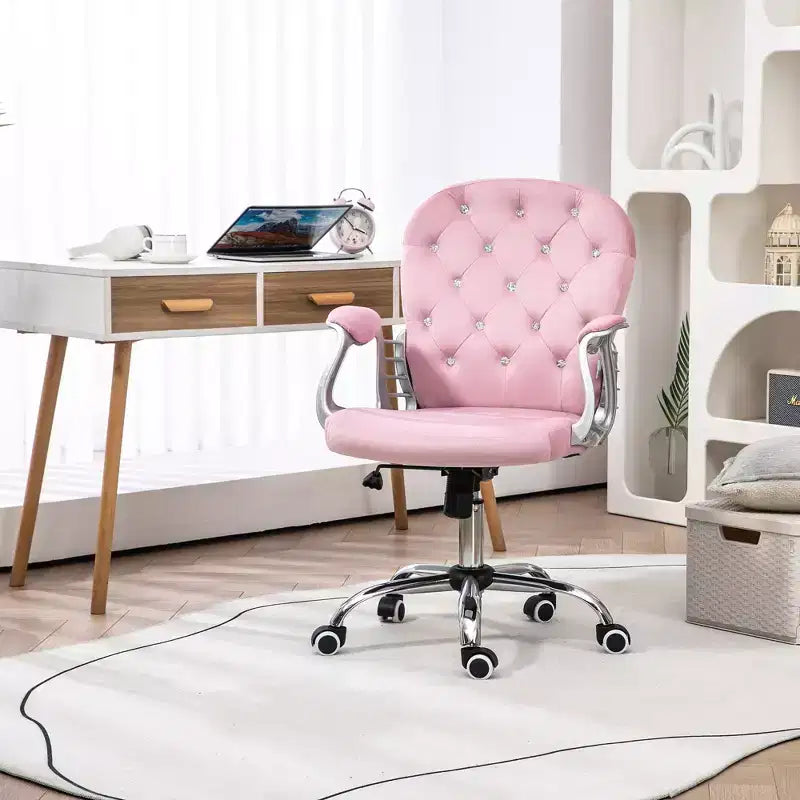 Chaise de bureau Vinsetto Vanity à dossier mi-haut, dossier capitonné, roues pivotantes, chaise de travail réglable en hauteur, confortable avec accoudoirs
