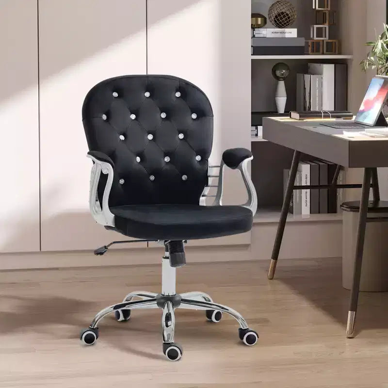Chaise de bureau Vinsetto Vanity à dossier mi-haut, dossier capitonné, roues pivotantes, chaise de travail réglable en hauteur, confortable avec accoudoirs