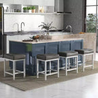 Costway Lot de 4 tabourets de bar 62 cm avec cadre en bois d'hévéa massif, repose-pieds ergonomique, cuisine, blanc/gris