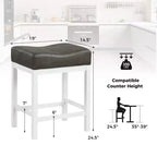 Costway Lot de 4 tabourets de bar 62 cm avec cadre en bois d'hévéa massif, repose-pieds ergonomique, cuisine, blanc/gris