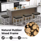 Costway Lot de 4 tabourets de bar 62 cm avec cadre en bois d'hévéa massif, repose-pieds ergonomique, cuisine, blanc/gris