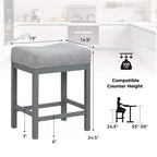 Costway Lot de 4 tabourets de bar 62 cm avec cadre en bois d'hévéa massif, repose-pieds ergonomique, cuisine, blanc/gris