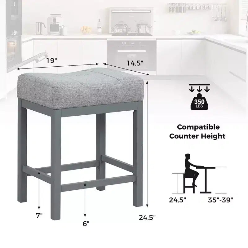 Costway Lot de 4 tabourets de bar 62 cm avec cadre en bois d'hévéa massif, repose-pieds ergonomique, cuisine, blanc/gris