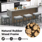 Costway Lot de 4 tabourets de bar 62 cm avec cadre en bois d'hévéa massif, repose-pieds ergonomique, cuisine, blanc/gris