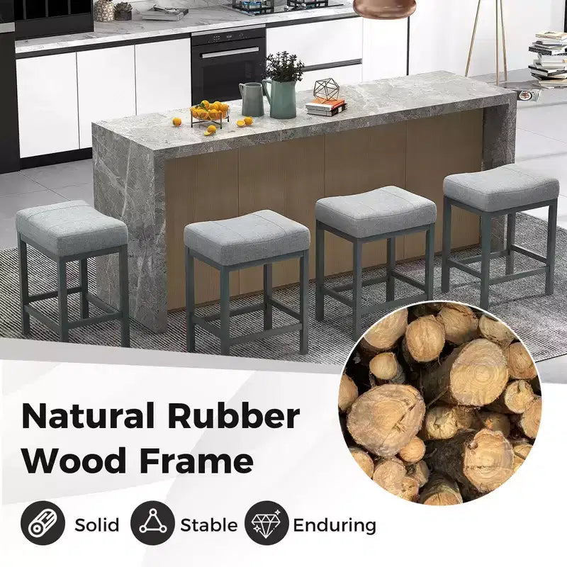 Costway Lot de 4 tabourets de bar 62 cm avec cadre en bois d'hévéa massif, repose-pieds ergonomique, cuisine, blanc/gris