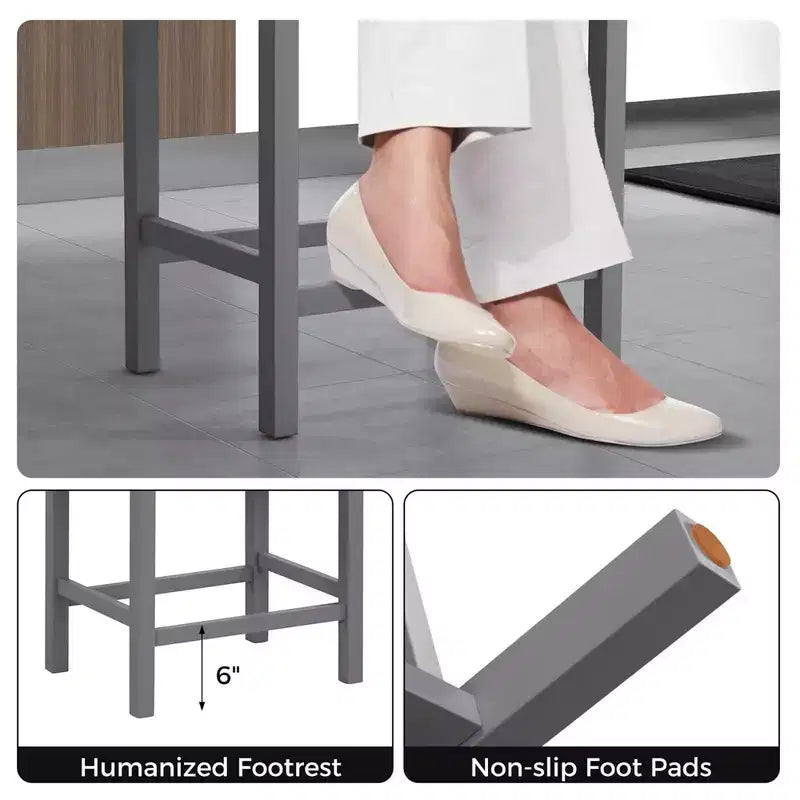 Costway Lot de 4 tabourets de bar 62 cm avec cadre en bois d'hévéa massif, repose-pieds ergonomique, cuisine, blanc/gris