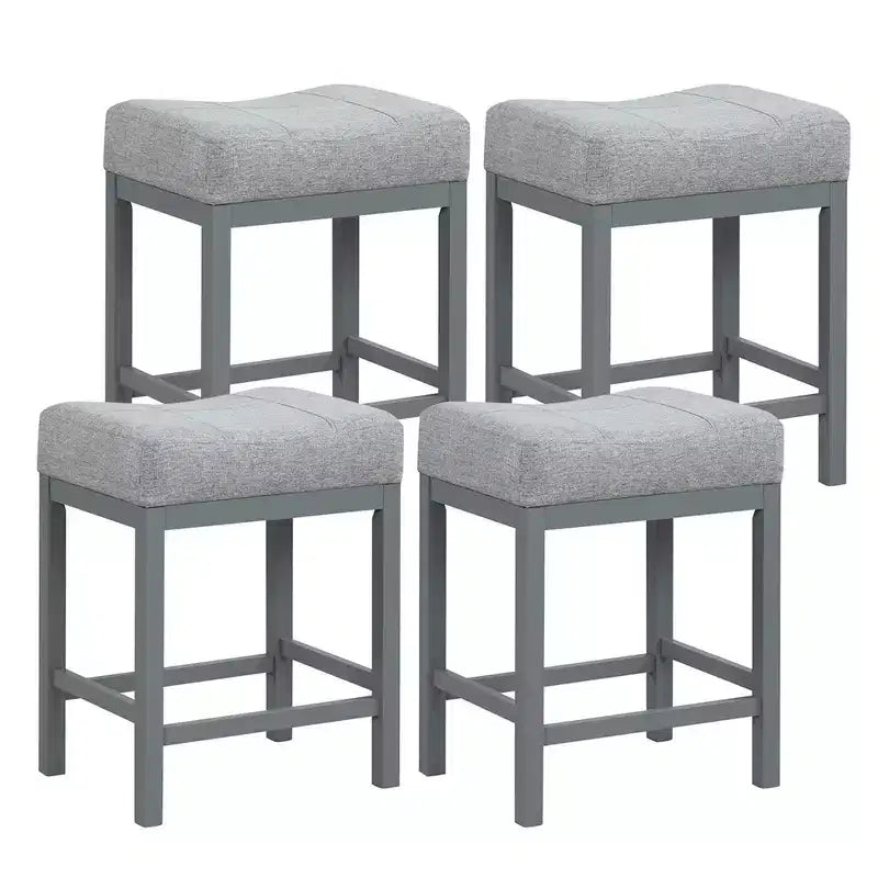 Costway 24.5 Bar Stool Set of 4 with Solid Rubber Wood Frame Humanized Footrest Kitchen White/Gray