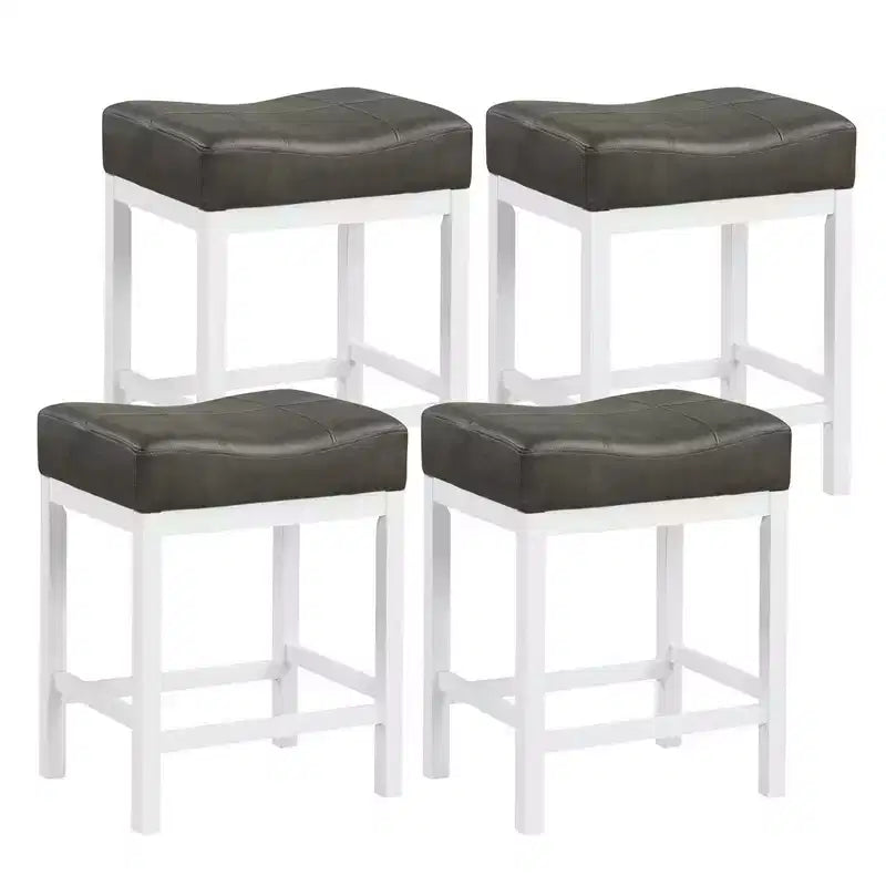 Costway Lot de 4 tabourets de bar 62 cm avec cadre en bois d'hévéa massif, repose-pieds ergonomique, cuisine, blanc/gris