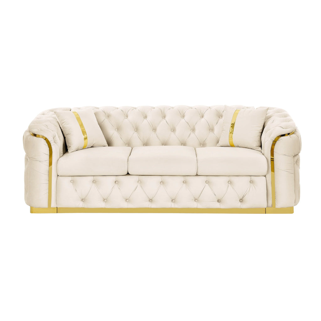Canapé 3 places 90,6 Velvet avec 2 coussins haute densité, accents dorés et coussins