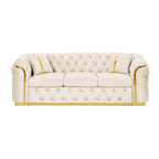 Canapé 3 places 90,6 Velvet avec 2 coussins haute densité, accents dorés et coussins