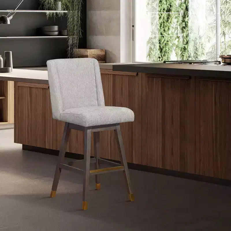 Tabouret de bar pivotant à hauteur de comptoir Stancoste Armen Living en bois et tissu