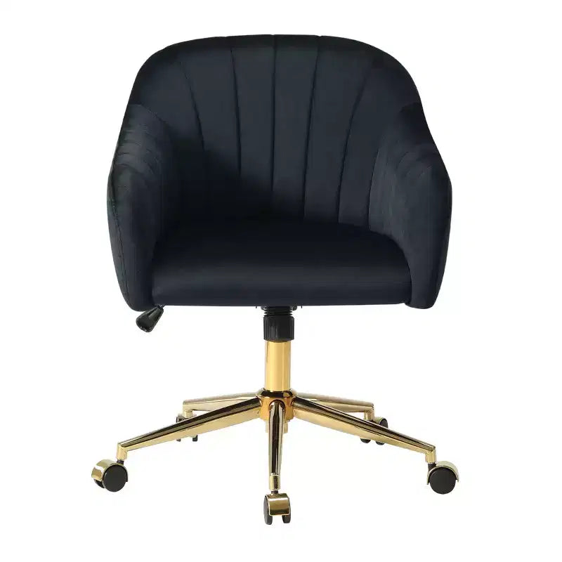 WestinTrends Phoebe Upholstered Velvet Swivel Vanity Office Chair With Wheels, Black
