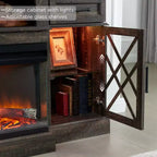 Meuble TV avec cheminée pour téléviseurs jusqu'à 80 pouces, meuble de divertissement style ferme avec cheminée électrique de 36 pouces et meuble de rangement avec porte vitrée