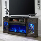 Meuble TV avec cheminée pour téléviseurs jusqu'à 80 pouces, meuble de divertissement style ferme avec cheminée électrique de 36 pouces et meuble de rangement avec porte vitrée