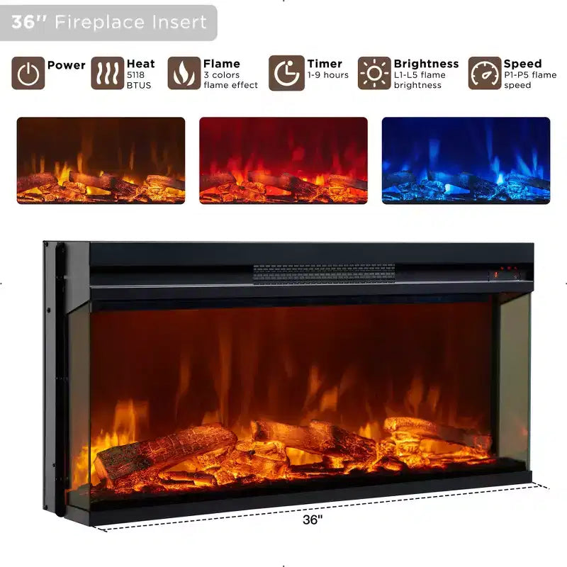 Meuble TV avec cheminée pour téléviseurs jusqu'à 80 pouces, meuble de divertissement style ferme avec cheminée électrique de 36 pouces et meuble de rangement avec porte vitrée