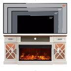 Meuble TV avec cheminée pour téléviseurs jusqu'à 80 pouces, meuble de divertissement style ferme avec cheminée électrique de 36 pouces et meuble de rangement avec porte vitrée