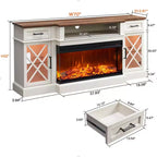 Meuble TV avec cheminée pour téléviseurs jusqu'à 80 pouces, meuble de divertissement style ferme avec cheminée électrique de 36 pouces et meuble de rangement avec porte vitrée