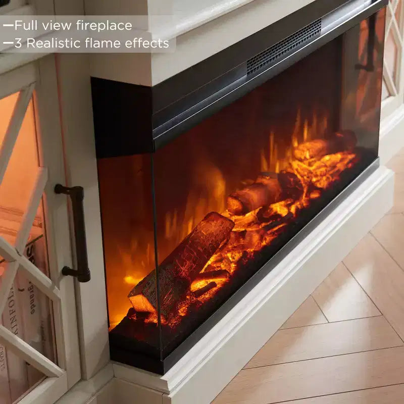Meuble TV avec cheminée pour téléviseurs jusqu'à 80 pouces, meuble de divertissement style ferme avec cheminée électrique de 36 pouces et meuble de rangement avec porte vitrée