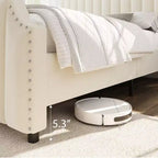 Cadre de lit plateforme Whizmax avec tête de lit de 50,2 po, recouverte de velours avec tête de lit capitonnée à rayures verticales, pas besoin de sommier tapissier