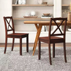 Lot de 2 chaises de salle à manger Costway avec pieds en bois d'hévéa et dossier croisé Blanc/Noir/Marron