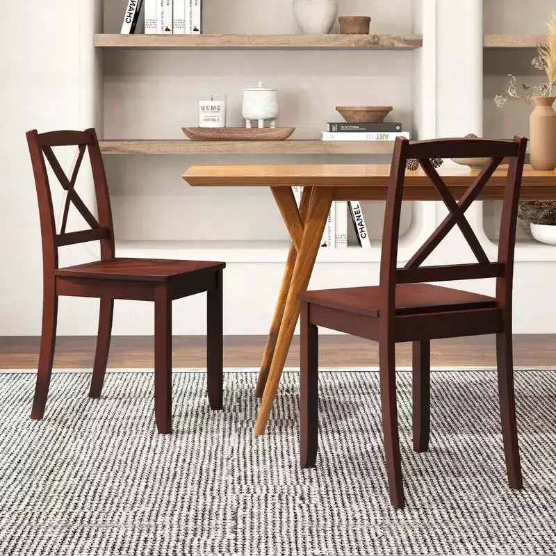 Lot de 2 chaises de salle à manger Costway avec pieds en bois d'hévéa et dossier croisé Blanc/Noir/Marron
