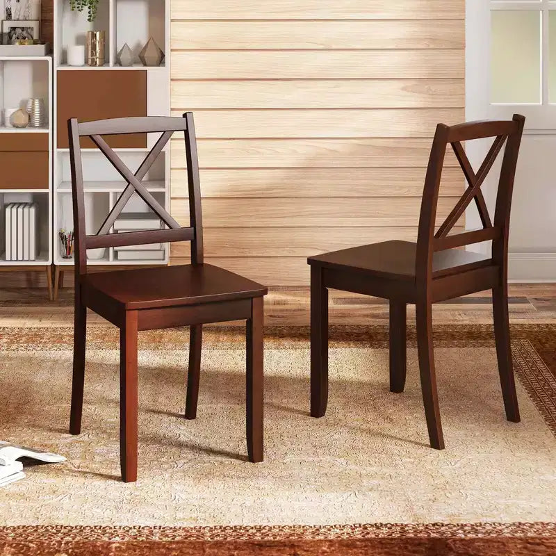 Lot de 2 chaises de salle à manger Costway avec pieds en bois d'hévéa et dossier croisé Blanc/Noir/Marron