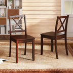 Lot de 2 chaises de salle à manger Costway avec pieds en bois d'hévéa et dossier croisé Blanc/Noir/Marron