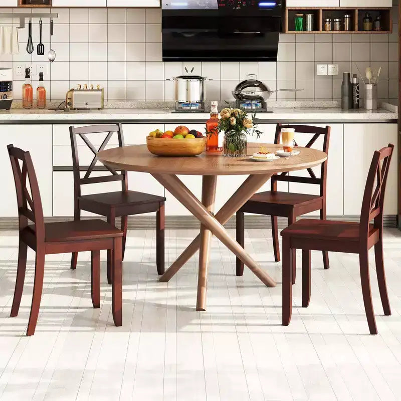 Lot de 2 chaises de salle à manger Costway avec pieds en bois d'hévéa et dossier croisé Blanc/Noir/Marron