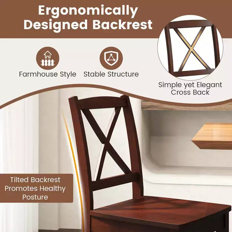 Lot de 2 chaises de salle à manger Costway avec pieds en bois d'hévéa et dossier croisé Blanc/Noir/Marron