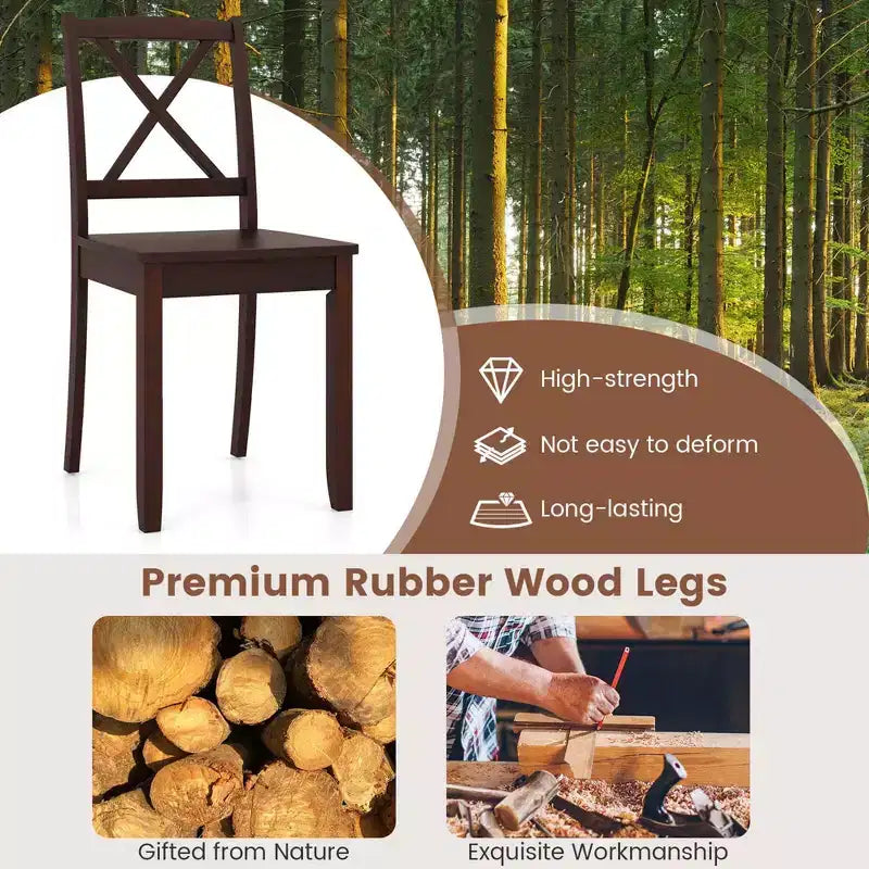 Lot de 2 chaises de salle à manger Costway avec pieds en bois d'hévéa et dossier croisé Blanc/Noir/Marron