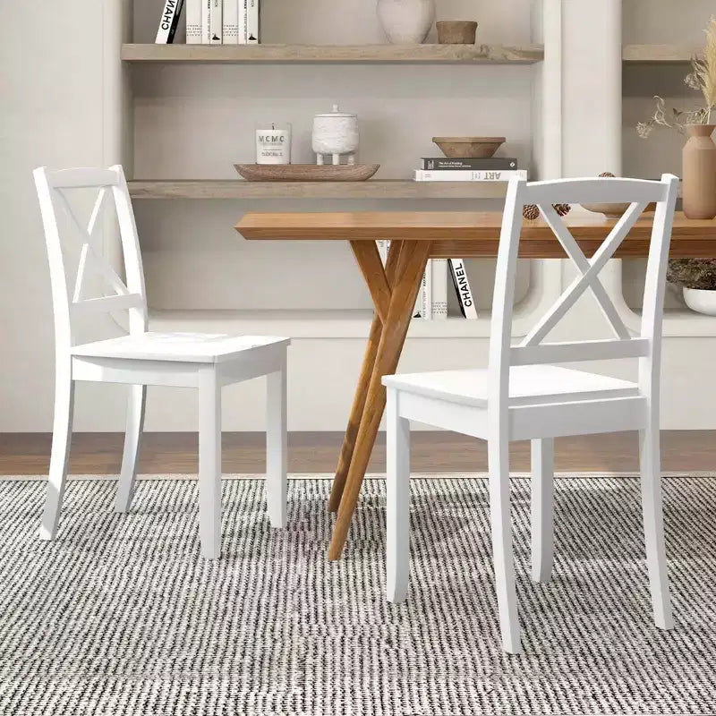Lot de 2 chaises de salle à manger Costway avec pieds en bois d'hévéa et dossier croisé Blanc/Noir/Marron